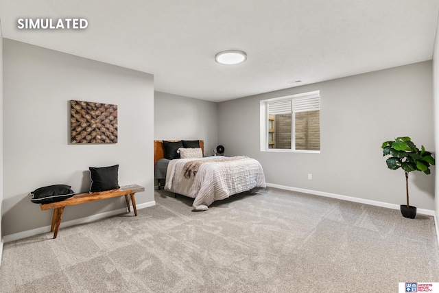 bedroom featuring carpet flooring, visible vents, and baseboards