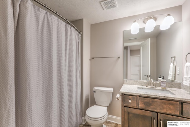 full bath with visible vents, a textured ceiling, and toilet