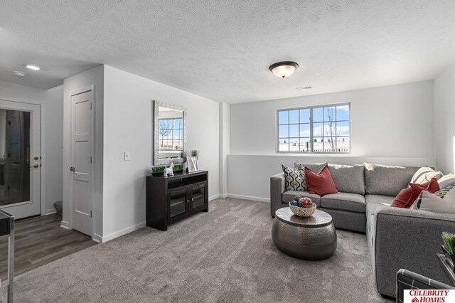 8238 N 175th St, Bennington, NE 68007 - living area with a textured ceiling, baseboards, and carpet floors