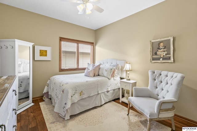 bedroom featuring ceiling fan and wood finished floors