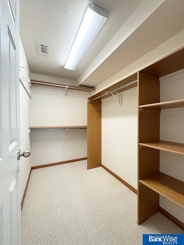 spacious closet with visible vents and carpet flooring