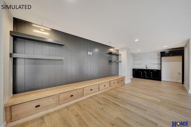 mudroom with recessed lighting and light wood-style floors