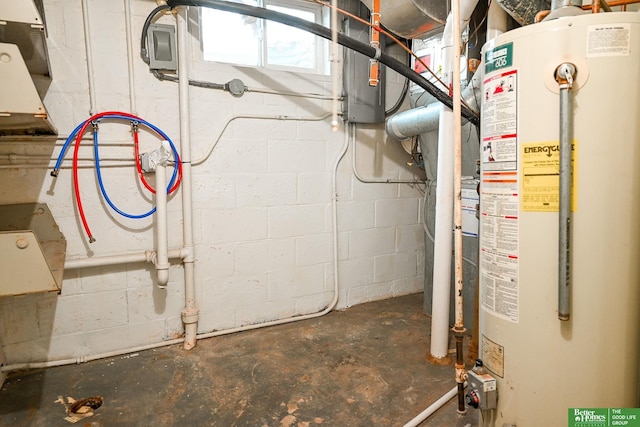 utility room with water heater