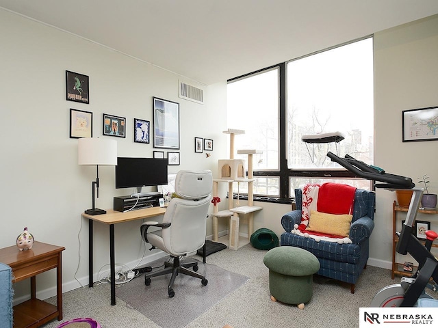 home office with baseboards and visible vents