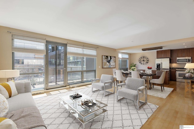 living area featuring light wood-style flooring