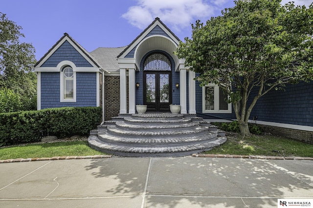 property entrance with french doors