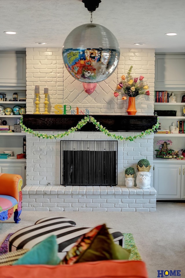 interior details with recessed lighting and carpet