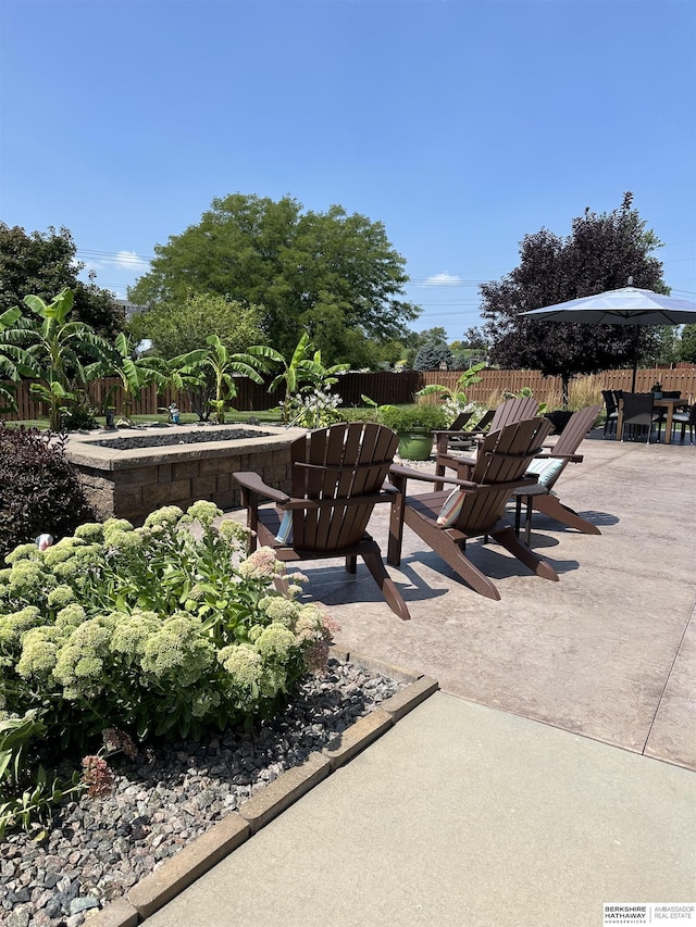 view of patio featuring a fenced backyard and outdoor dining space