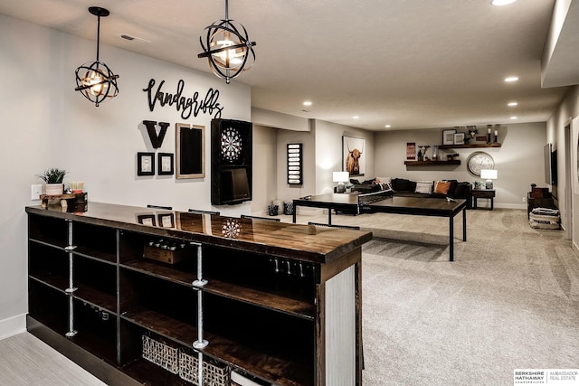 interior space with visible vents, recessed lighting, carpet, and baseboards