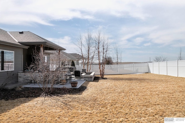 view of yard with a patio area and a fenced backyard