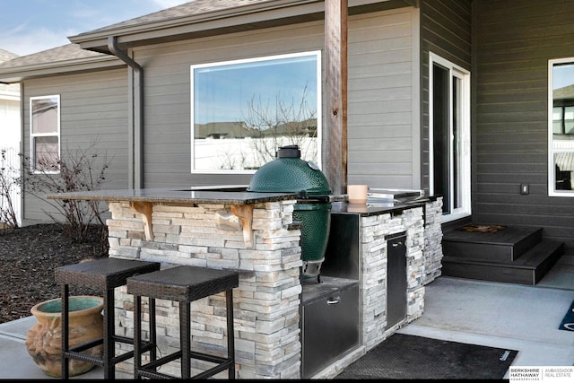 view of patio / terrace featuring exterior kitchen and outdoor dry bar