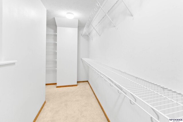 spacious closet with light colored carpet