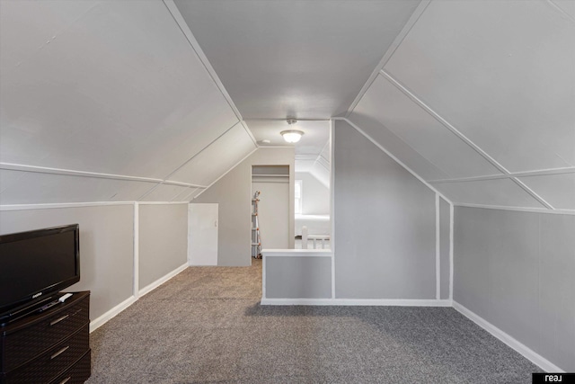 additional living space with baseboards, carpet floors, and lofted ceiling