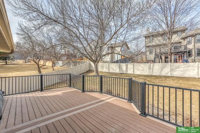 wooden deck featuring a yard and a fenced backyard