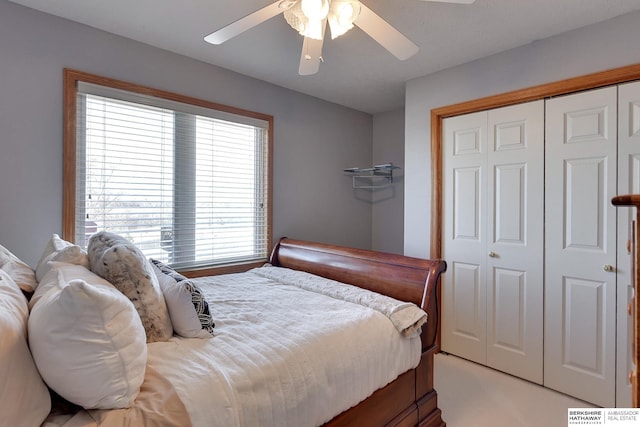 bedroom with a closet and ceiling fan