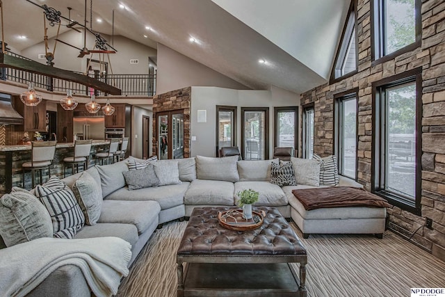 living area featuring recessed lighting