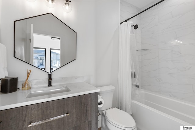 full bathroom with vanity, toilet, and shower / tub combo