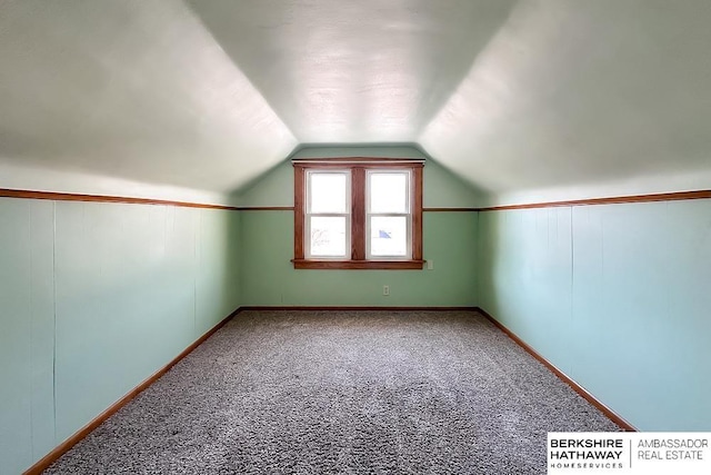 additional living space featuring lofted ceiling, carpet flooring, and baseboards