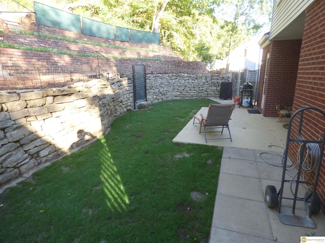 view of yard with a patio and a fenced backyard