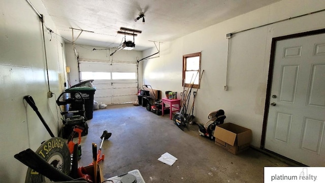 garage with a garage door opener