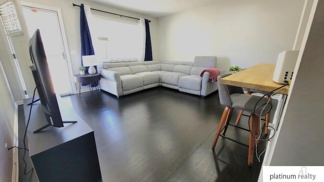 living room featuring dark wood-style flooring