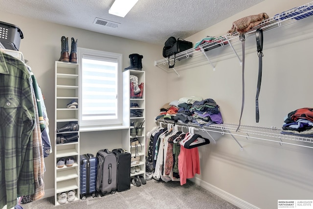 walk in closet with carpet flooring and visible vents