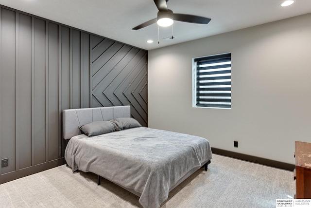 bedroom with recessed lighting and a ceiling fan