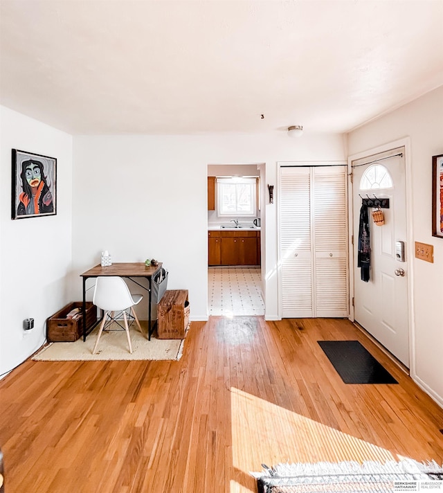 entryway featuring light wood-style flooring