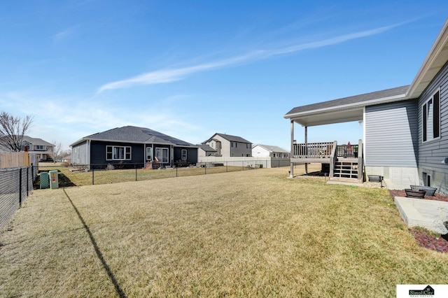 view of yard with a deck and a fenced backyard