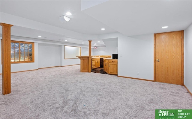 basement with recessed lighting, baseboards, and carpet floors