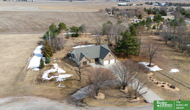 aerial view with a rural view