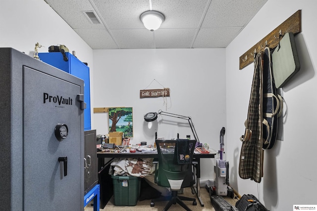 office featuring a drop ceiling and visible vents