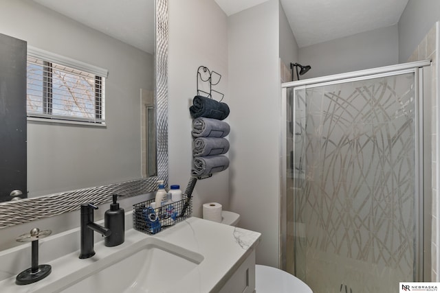 10230 Weir St, Ralston, NE 68127 - bathroom featuring vanity, toilet, and a shower stall