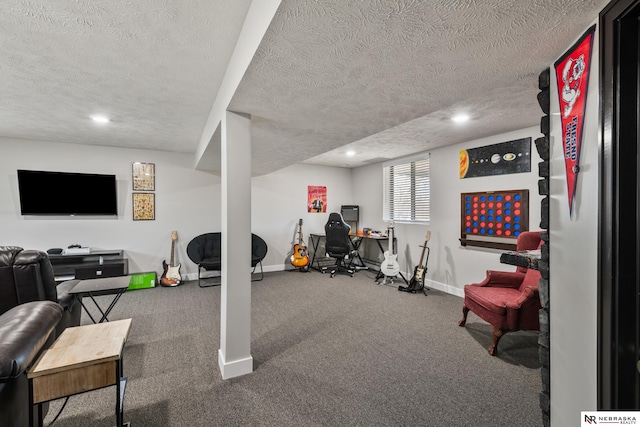 10230 Weir St, Ralston, NE 68127 - exercise room with carpet, recessed lighting, baseboards, and a textured ceiling