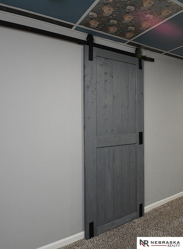 interior space with a barn door and baseboards