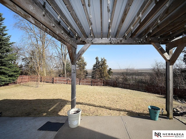 view of yard with a fenced backyard and a patio area