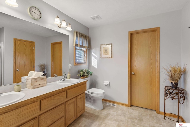 full bath with visible vents, toilet, and a sink