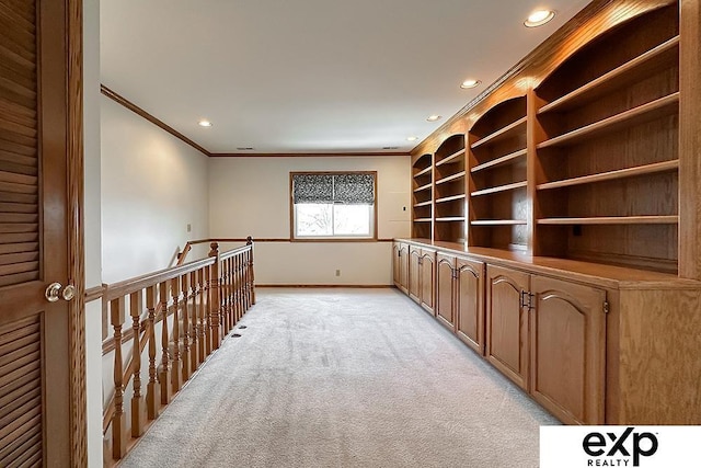 6027 S 36th St, Omaha, NE 68107 - hall featuring recessed lighting, baseboards, light carpet, and crown molding