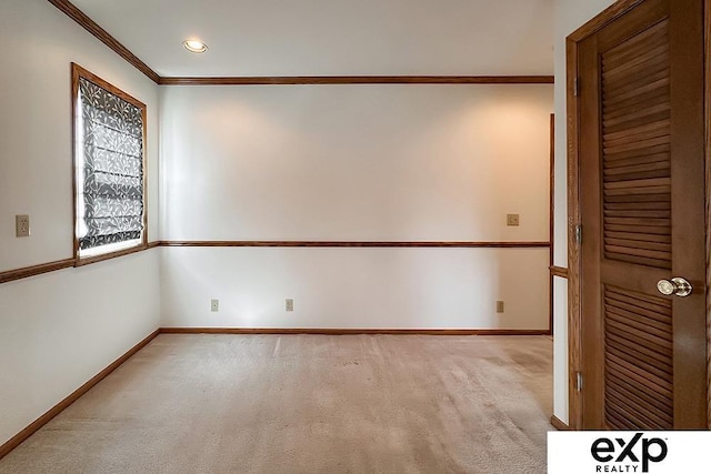 6027 S 36th St, Omaha, NE 68107 - unfurnished room with crown molding, recessed lighting, baseboards, and light carpet