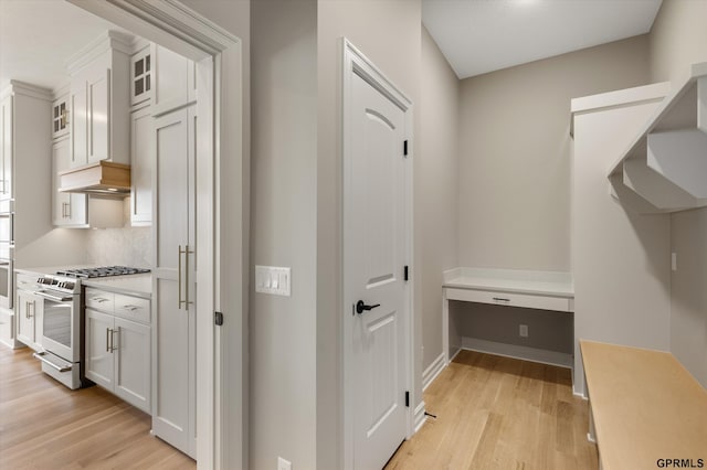 interior space featuring baseboards and light wood-type flooring