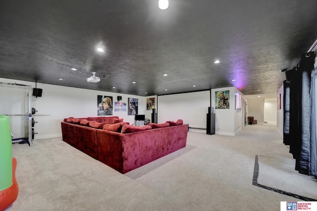 cinema featuring baseboards, carpet flooring, and recessed lighting