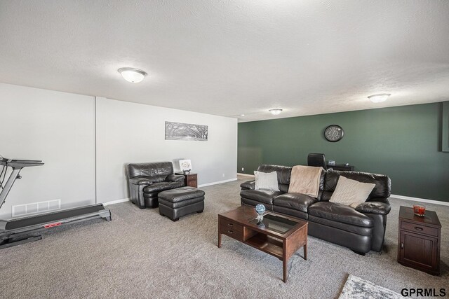 16604 Weber St, Bennington, NE 68007 - living area with carpet flooring, a textured ceiling, baseboards, and visible vents