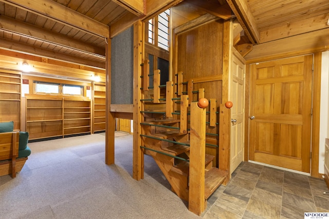 interior space with wooden ceiling
