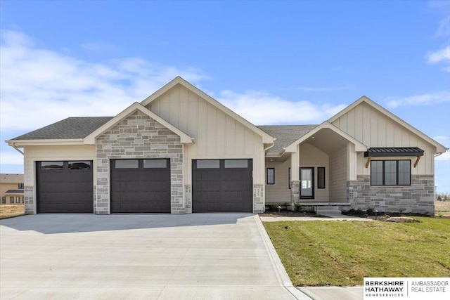 view of front of property with board and batten siding and stone siding
