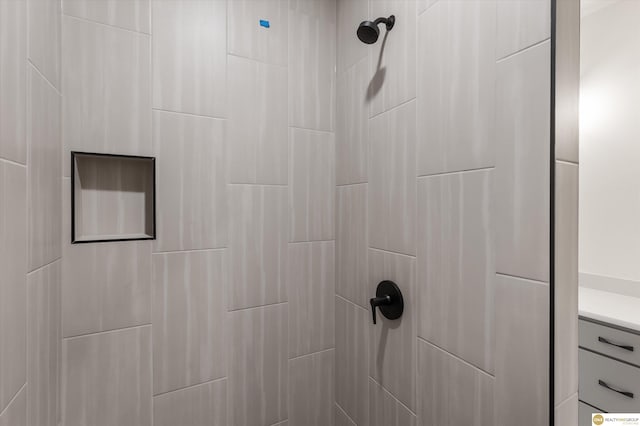 interior details featuring a tile shower