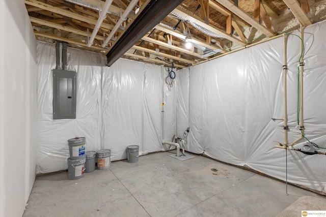 unfinished basement with electric panel