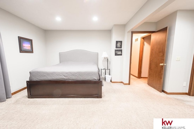bedroom with baseboards, carpet, and recessed lighting