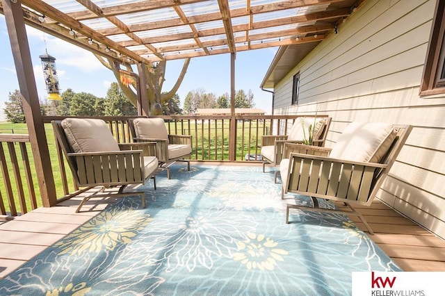 wooden deck featuring a pergola