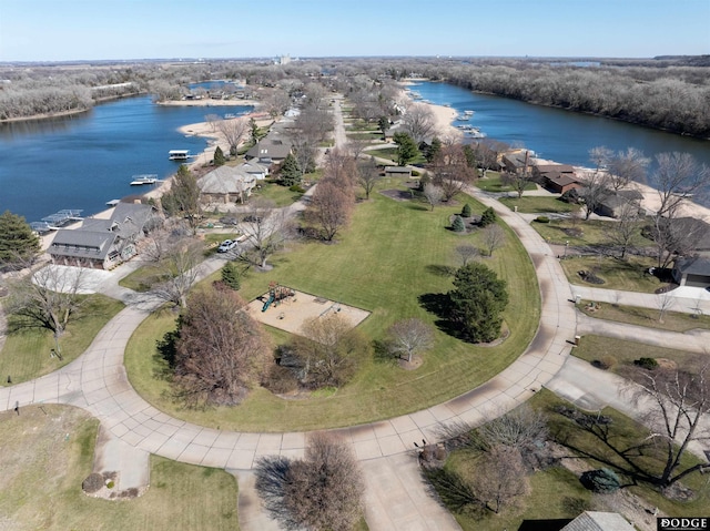 aerial view with a water view