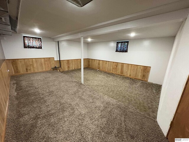 1626 N C St, Fremont, NE 68025 - finished below grade area with carpet flooring, wainscoting, and wooden walls